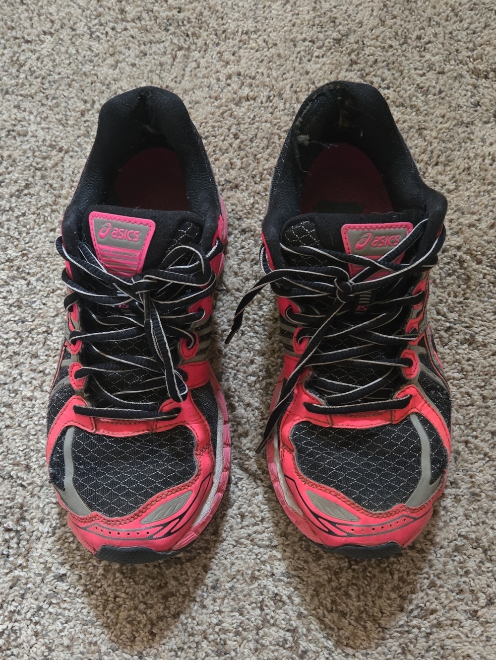 ASICS Women's Black and Pink Athletic Running Very Worn Used Sneakers